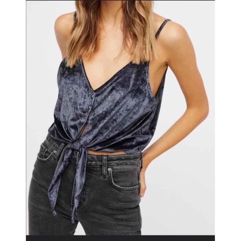 Free People Tie For You Velvet Cami Top Festival‎ Sz XS Boho Y2K